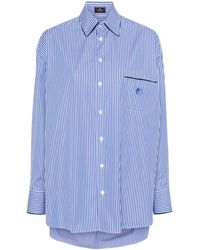 Etro - Striped Cotton Shirt With Embroidered Logo - Lyst