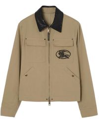 Burberry - Leather Collar Cotton Workwear Jacket - Lyst