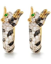 Yvonne Léon - 9Ct Mini Créoles Felin Diamond And Tsavorite Hoop Earrings - Lyst