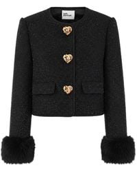 Self-Portrait - Metallic Boucle Fur-Cuff Jacket - Lyst