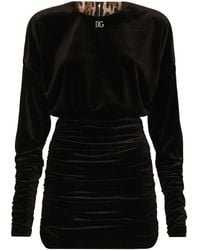 Dolce & Gabbana - Gedrapeerde Fluwelen Mini-Jurk Met Dg-Logo - Lyst