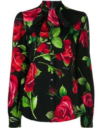 Dolce & Gabbana Hemd mit Rosen-Print - Schwarz