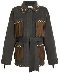 P.A.R.O.S.H. - Stud-Embellished Fringed Jacket - Lyst