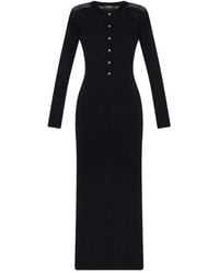 Versace - Lace-insert Button-front Midi Dress - Lyst