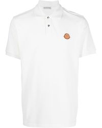 Moncler - White Polo Shirt With Leather Patch - Lyst