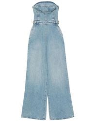 Elisabetta Franchi - Bustier Denim Jumpsuit With Buckles - Lyst