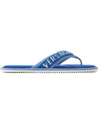 Versace - Striped Cotton-Terry Jacquard Flip Flops - Lyst