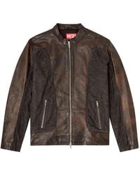 DIESEL - L-Krill-Dnm Leren Jack Met Vlakken - Lyst