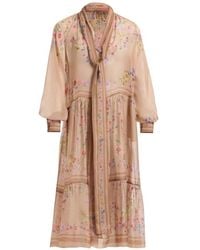 Elie Saab - Floral-Print Pussy-Bow Midi Dress - Lyst