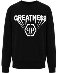 Philipp Plein - Printed Fleece Round Neck Sweatshirt Greatness - Lyst