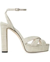 Jimmy Choo - Kove 120 Natural Fine Raffia-Effect Platform Sandals - Lyst