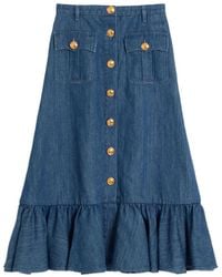 Valentino Garavani - Lightweight Denim Cotton Midi Skirt - Lyst