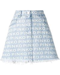 Pinko Falda vaquera con bordes deshilachados y logo - Azul