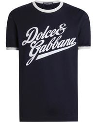 Dolce & Gabbana - T-Shirt With A Logo And A Velvet Finish - Lyst