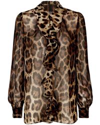 Dolce & Gabbana - Chiffonbluse Leoprint Mit Rüschen - Lyst