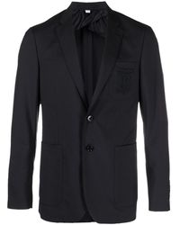 Burberry - Embroidered-logo Single-breasted Blazer - Lyst