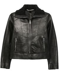 The Jackie Leathers - Tilde Ribbed-Knit Collar Leather Jacket - Lyst