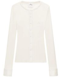 Courreges - Ribbed-Knit Vinyl-Trim Cardigan - Lyst