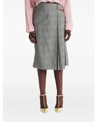 Balmain - Midi Check-Pattern Pleated Skirt - Lyst