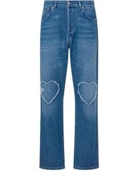 Moschino - Straight-Leg Jeans With Frayed Heart-Shaped Patches - Lyst