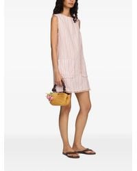 Ganni - Striped-Linen Frayed-Edge Mini Dress - Lyst