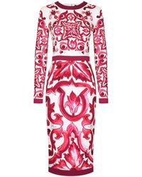 Dolce & Gabbana - Midi Seidenkleid mit Maiolica -Motiv - Lyst