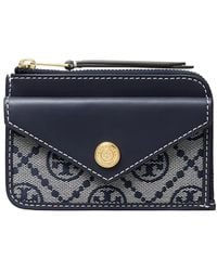 Tory Burch - Leather And T-Monogram Fabric Wallet - Lyst