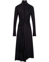 Victoria Beckham - Knot-Detail Gathered-Finish Midi Dress - Lyst