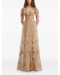 Gemy Maalouf - Embroidered V-Neck Tulle Gown Dress - Lyst
