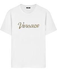 Versace - Embroidered Cotton-Jersey T-Shirt - Lyst