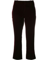 Saint Laurent - Burgundy Mid Rise Flared Velvet Trousers - Lyst