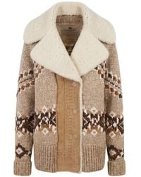 Ermanno Scervino - Intarsia-Knit Shearling-Collar Coat - Lyst