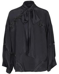 ERMANNO FIRENZE - Lace-Trim Pussy-Bow Blouse - Lyst