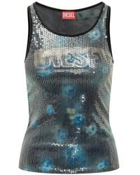 DIESEL - Floral-Print Jersey Top With Sequins - Lyst