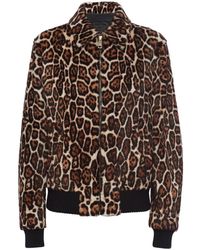 Prada - Leopard-print Shearling Bomber Jacket - Lyst