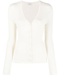 Lanvin - Ribbed V-Neck Cardigan - Lyst
