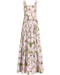 Oscar de la Renta - Watercolor Iris-Print Belted Dress - Lyst