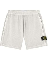 Stone Island - 6200014 Malfilé Fleece Old-Effect Loose-Wide-Leg-Fit Jogger Shorts With Pockets - Lyst