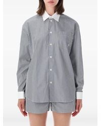 Sporty & Rich - Sporty &Amp Rich Striped Cotton Shirt With Relaxed Fit And French Collar - Lyst