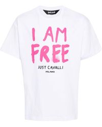 Just Cavalli - T-shirt en coton à slogan imprimé - Lyst