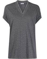 Brunello Cucinelli - Top Con Scollo A V E Maniche Ad Aletta - Lyst