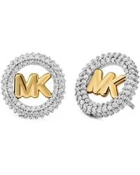 Michael Kors - Small Pavé Logo-Charm Two-Tone Stud Earrings - Lyst