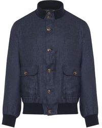Barba Napoli - Button-Up Denim Bomber Jacket - Lyst