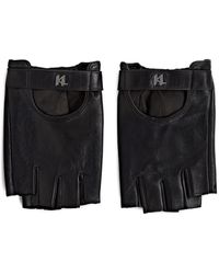 KARL LAGERFELD - Monogram Fingerless Leather Gloves - Lyst