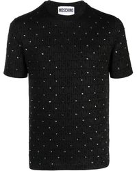 Moschino - T-Shirt mit strassverziertem Jacquard-Logo - Lyst