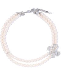 Alessandra Rich - Crystal-bow Double Pearl Necklace - Lyst