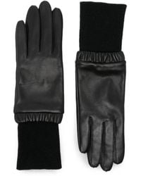 Sandro - Ribbed-Knit Leather Gloves - Lyst