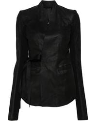 【関税＆送料込み】Rick Owens Gary Cracked-Effect Jacket Rick Owens Gary Coated Leather-Blend Biker Jacket in Natural