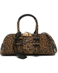 Pinko - Shopper Met Luipaardprint En Hangslot - Lyst