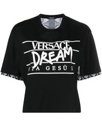 Versace - Silver Baroque Slogan-print T-shirt - Lyst